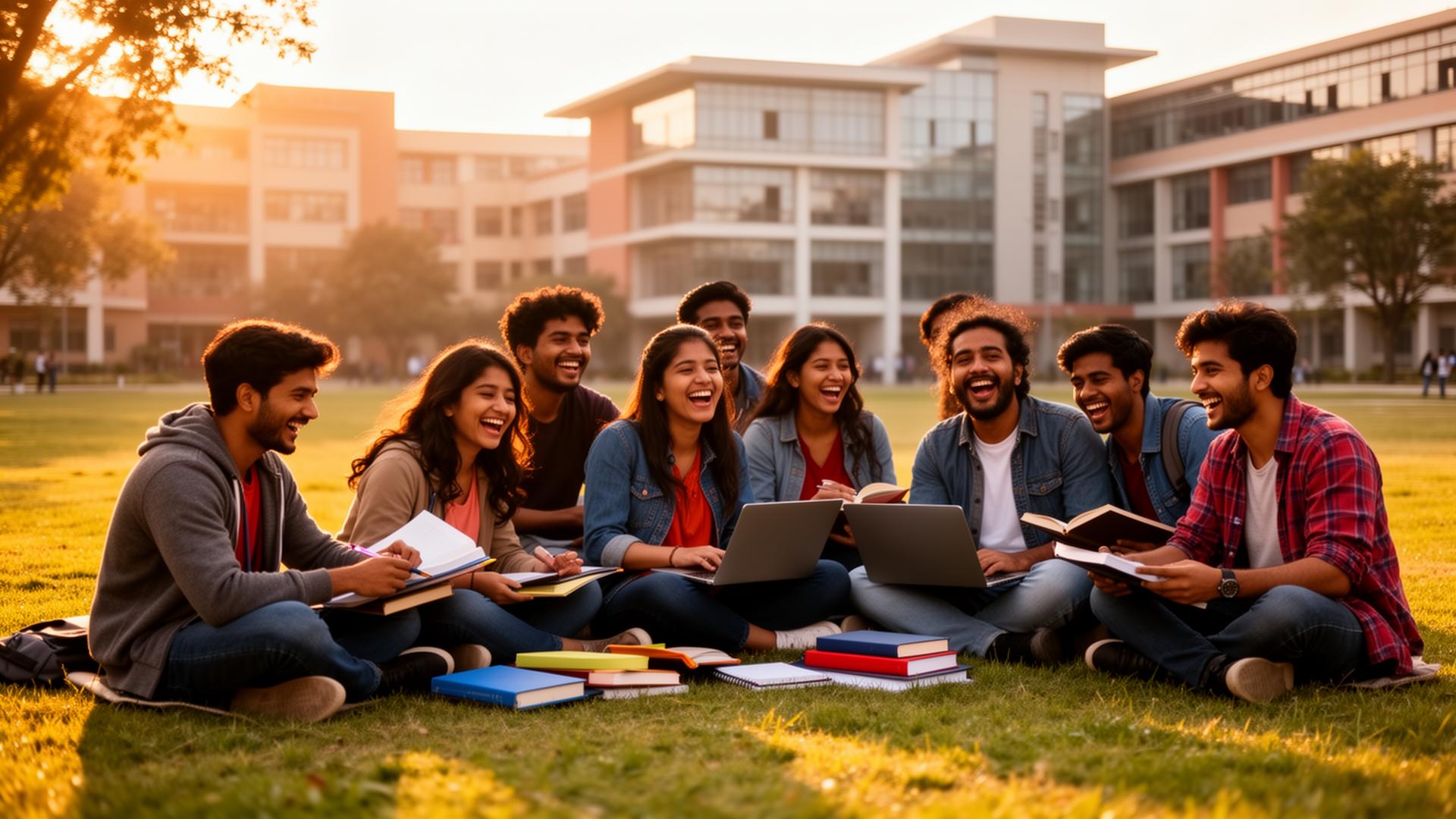 Students gathered at an education fair